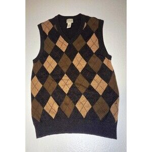 Vintage L.L.Bean Men's 100% Lambswool Brown Argyle Sweater Vest Size Large